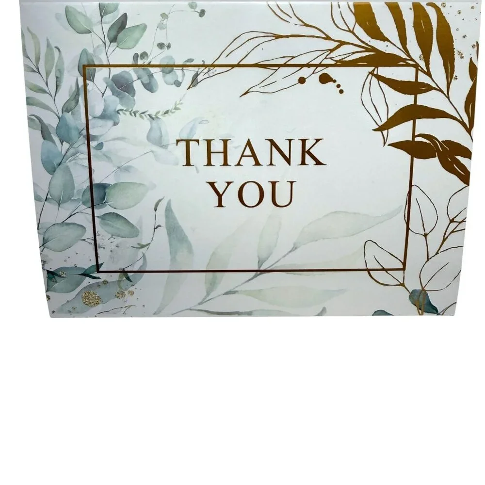 Thank you Cards Set of 10 Green Leaf Design w/ Stickers and Envelopes 3.75x5